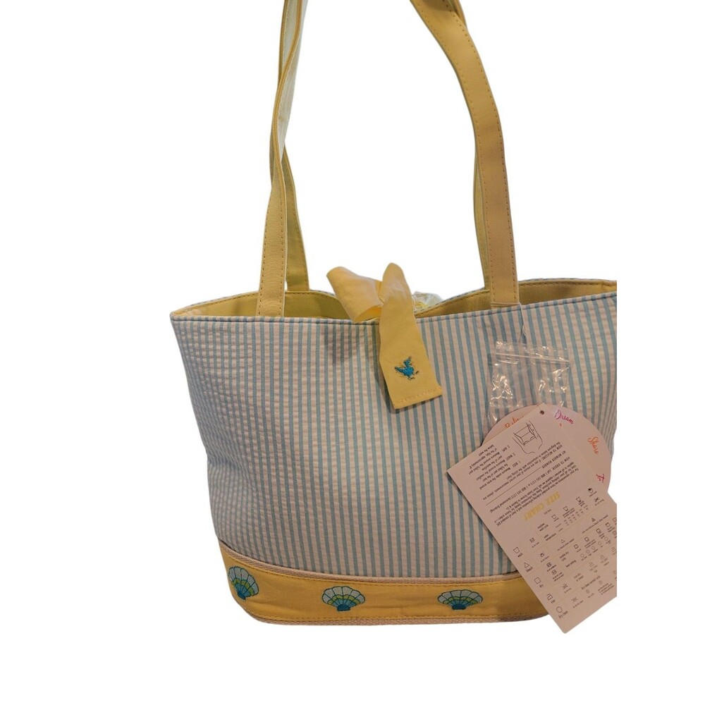 NWT Quaker Factory QVC Tote Bag Blue Striped Seashells Yellow Purse READ